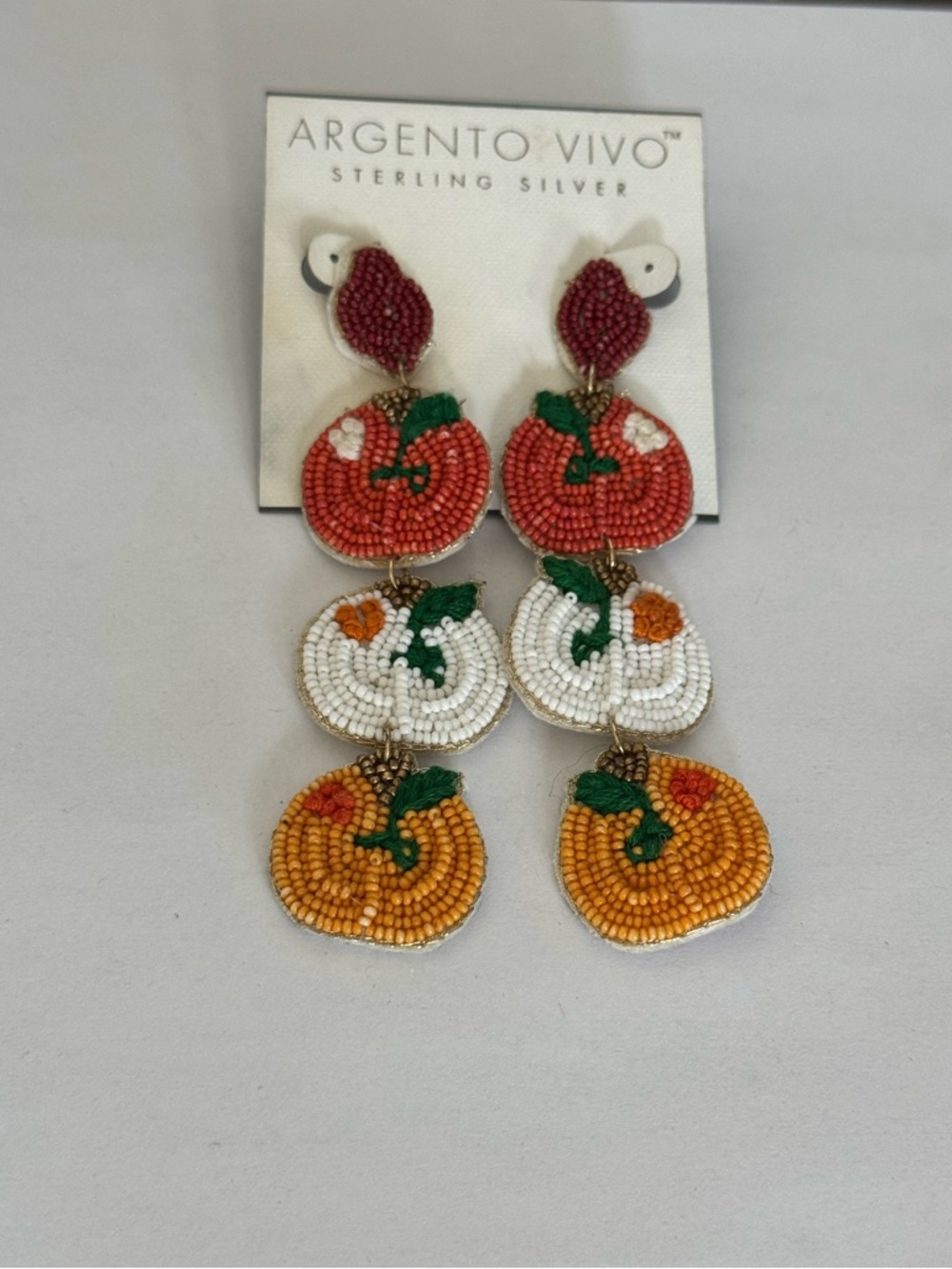 NWT Argento Vivo Multicolored Beaded Pumpkin Drop Earrings - Red, White, Orange